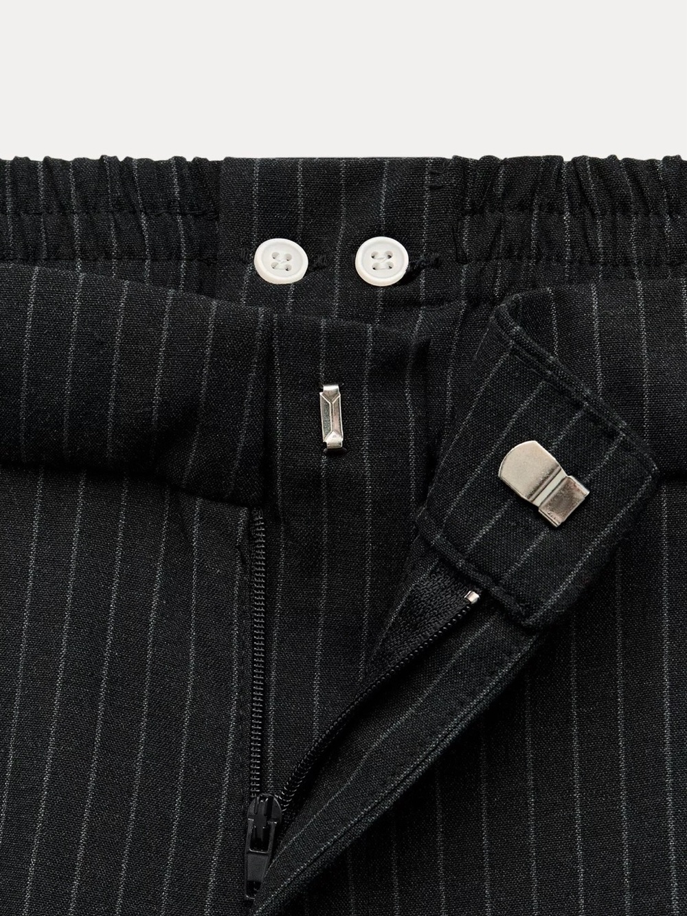 ZARA Women’s Navy Pinstripe Boxer Wide-Leg Pants with Green Side Stripe